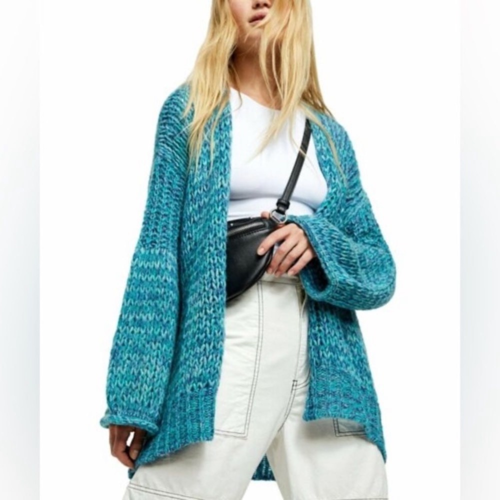 Free People Home Town Cardigan Arctic Combo Blue